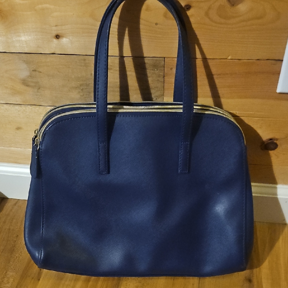 Kenneth Cole Reaction Navy Structured Satchel with Gold Accents - Picture 5 of 5